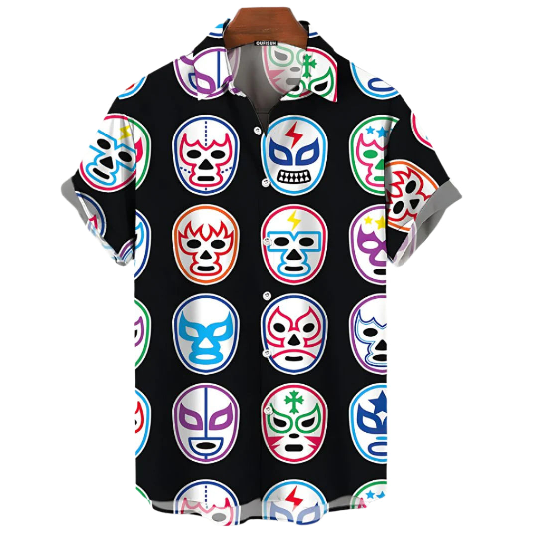 Herre T-shirt med Luchador Motiver i Sort 0
