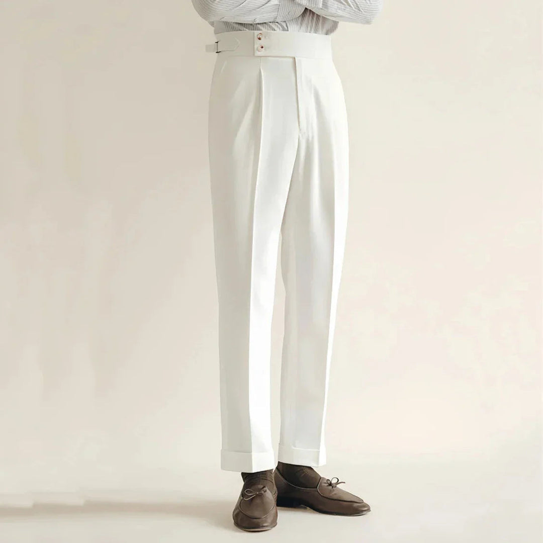 Herre Tailored Bukser Høj Talje Plisseret Front Opsmøgget Kant 1