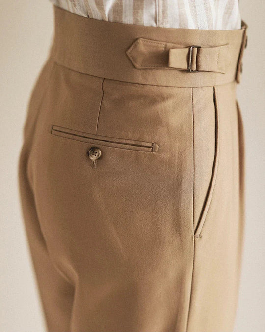 Herre Tailored Bukser Høj Talje Plisseret Front Opsmøgget Kant 2