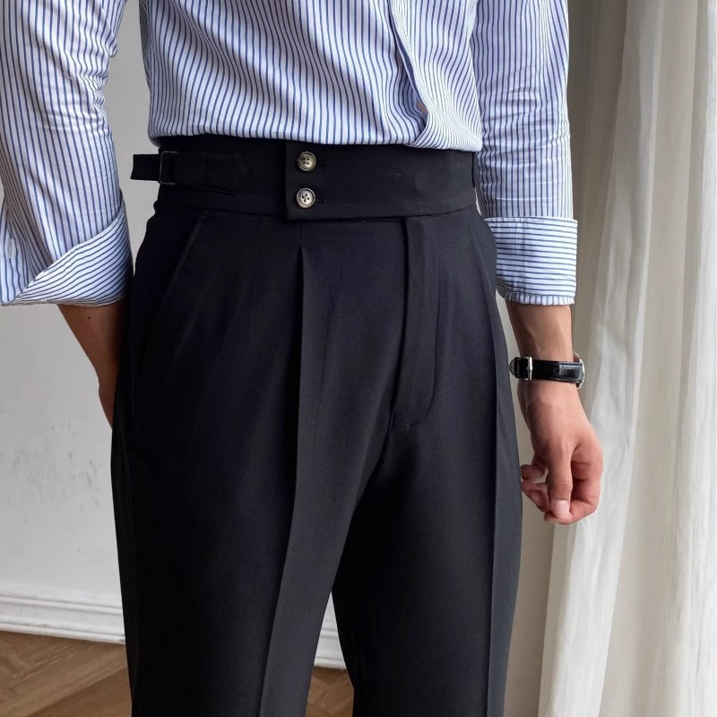 Herre Tailored Bukser Høj Talje Plisseret Front Opsmøgget Kant 4