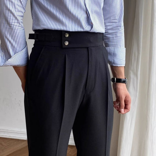 Herre Tailored Bukser Høj Talje Plisseret Front Opsmøgget Kant 4