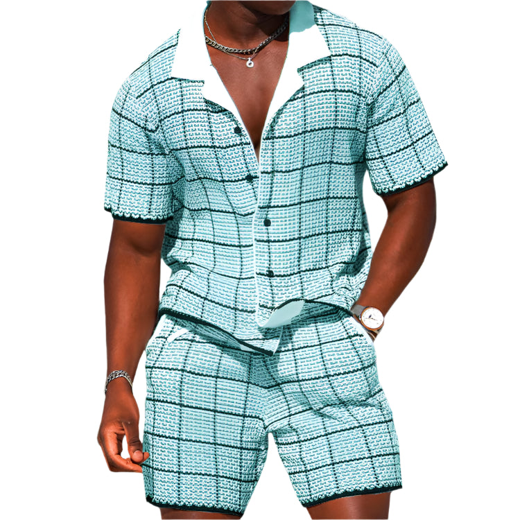 Herre To-delt Sæt - Kortærmet Skjorte & Shorts - Ternet Casual Fit 0