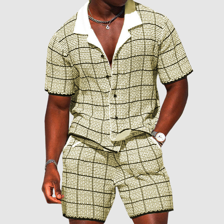 Herre To-delt Sæt - Kortærmet Skjorte & Shorts - Ternet Casual Fit 1