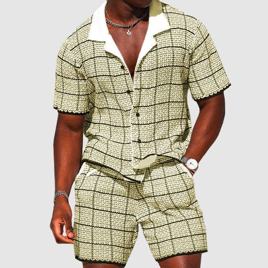 Herre To-delt Sæt - Kortærmet Skjorte & Shorts - Ternet Casual Fit 1