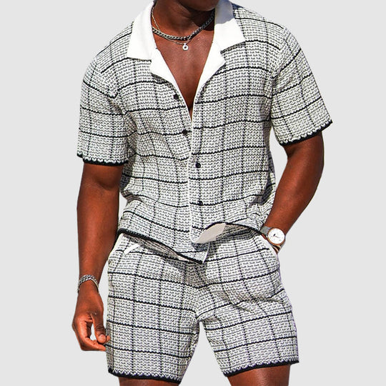 Herre To-delt Sæt - Kortærmet Skjorte & Shorts - Ternet Casual Fit 2