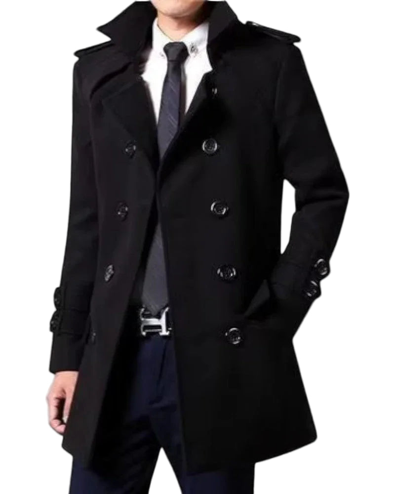 Herre Trenchcoat Mellemlængde Dobbeltradet Stil Elegant 0