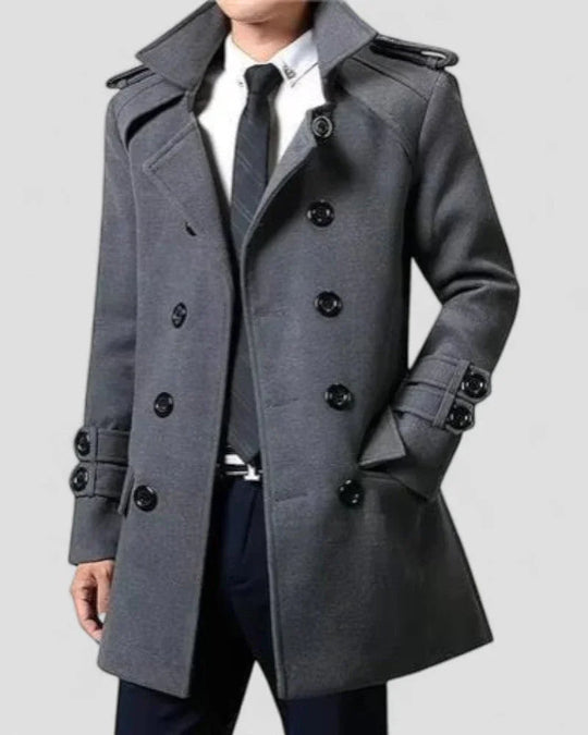 Herre Trenchcoat Mellemlængde Dobbeltradet Stil Elegant 1