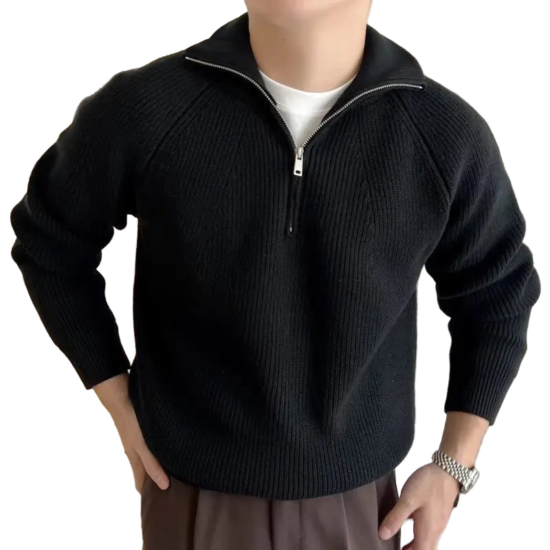 Herre Trøje Langærmet med Kvarts Dragkedja - Marineblå Stribet Trøje til Mænd 0