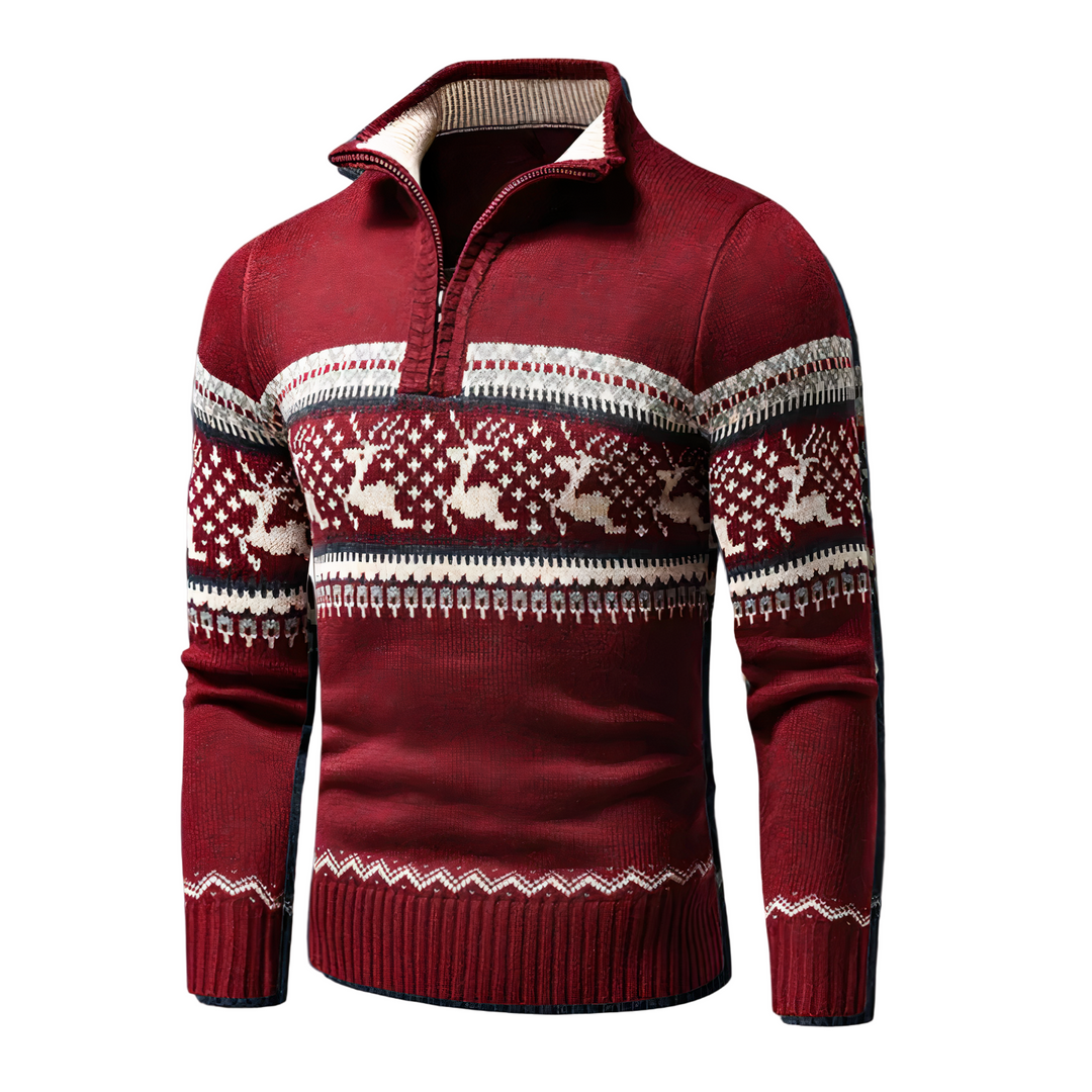 Herre Trøje med Halv Lynlås i Jacquardstof - Uformel Trøje til Mænd 0