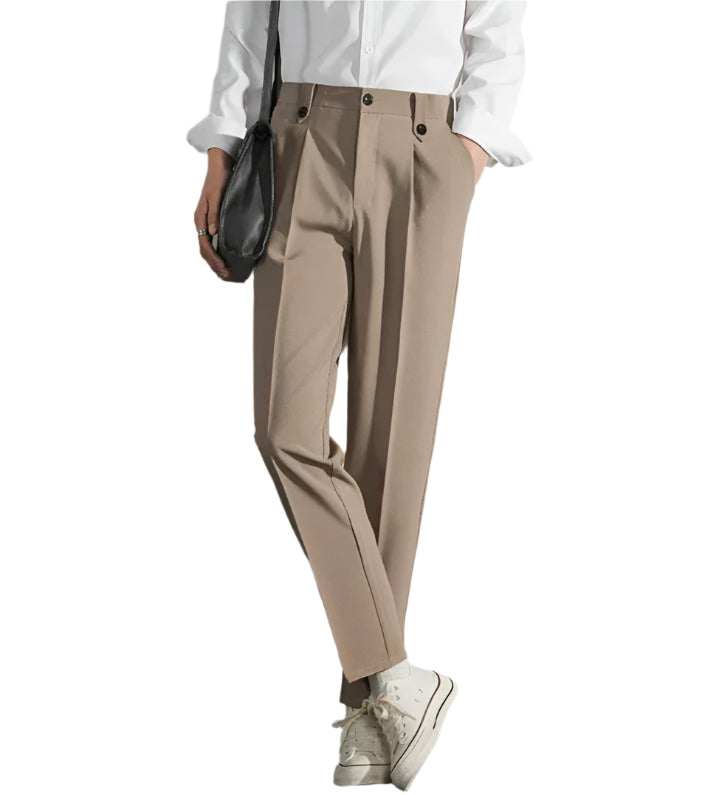 Herre Trousers Klassisk Fit Plisseret Front Straight Leg 0