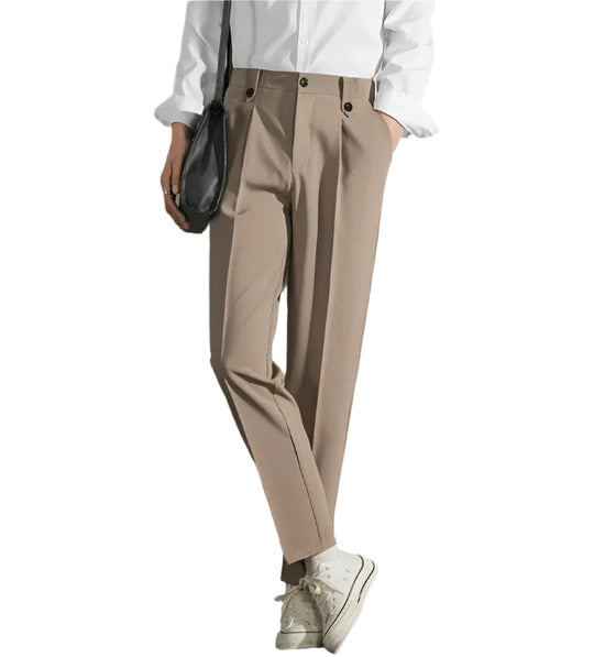 Herre Trousers Klassisk Fit Plisseret Front Straight Leg 0
