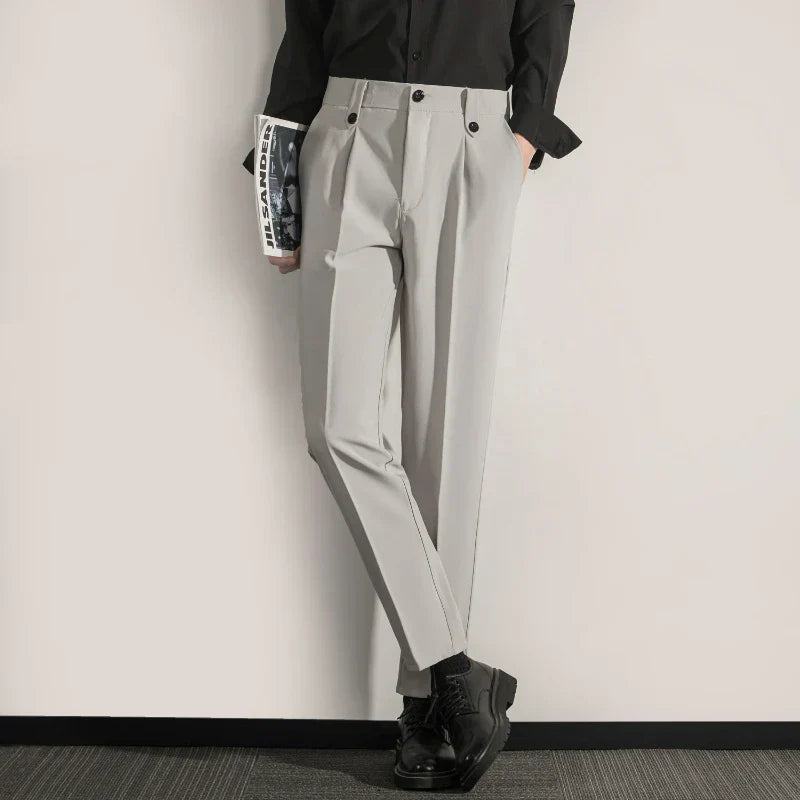 Herre Trousers Klassisk Fit Plisseret Front Straight Leg 1