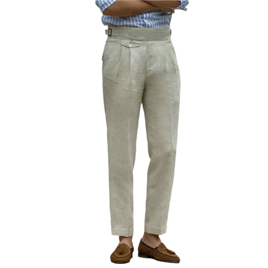 Herre Trousers Slim Fit Høj Talje Linned 0