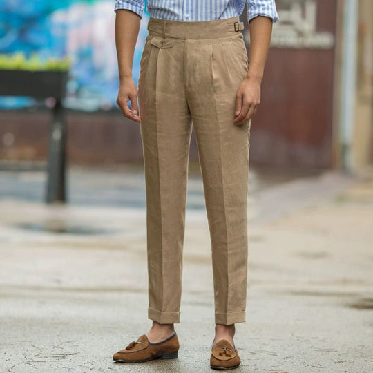 Herre Trousers Slim Fit Høj Talje Linned 1