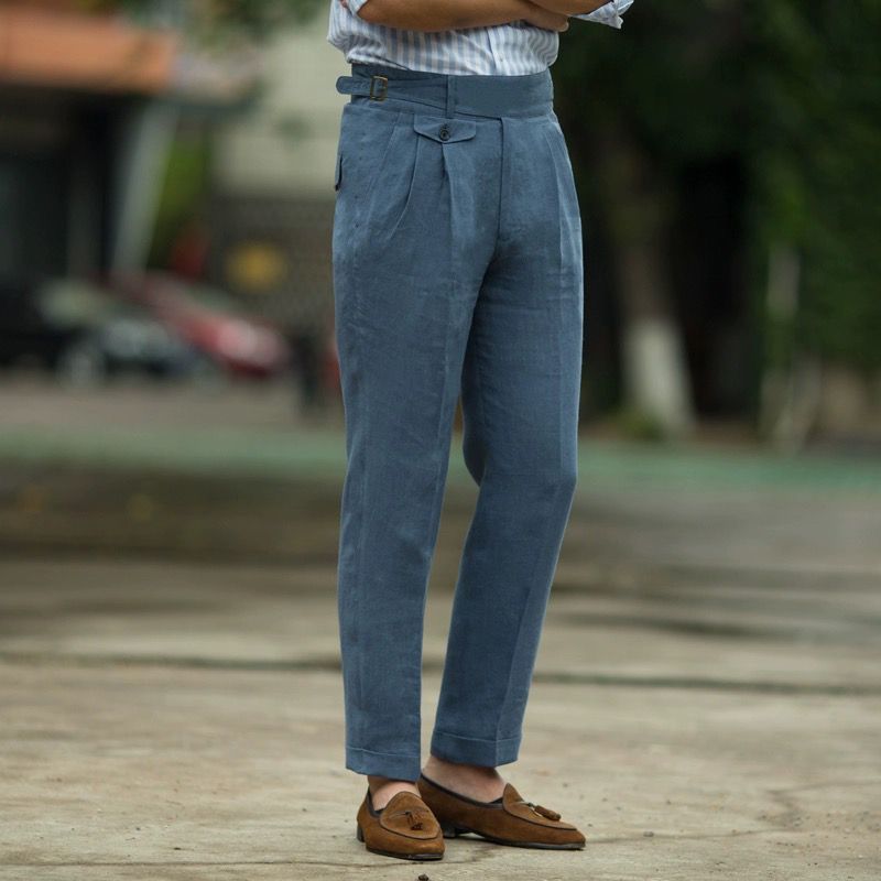 Herre Trousers Slim Fit Høj Talje Linned 2