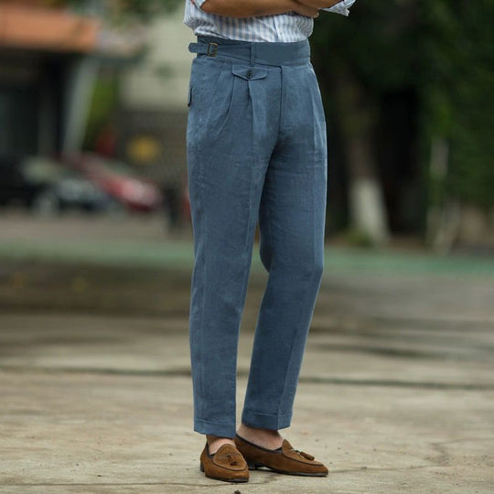 Herre Trousers Slim Fit Høj Talje Linned 2