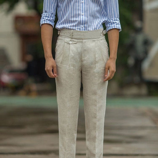 Herre Trousers Slim Fit Høj Talje Linned 3
