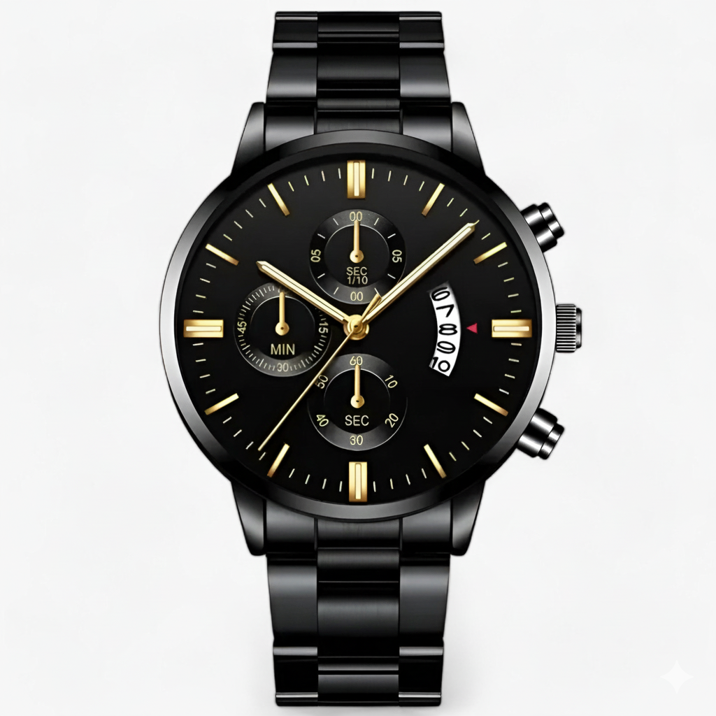 Herre Ure Quartz Med Kalenderfunktion Sort Titanium Design 1