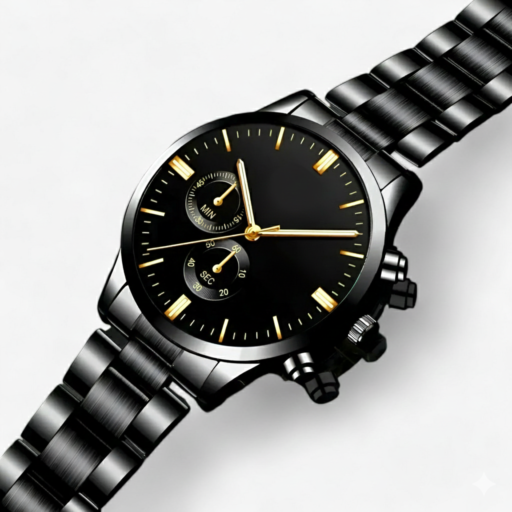 Herre Ure Quartz Med Kalenderfunktion Sort Titanium Design 3