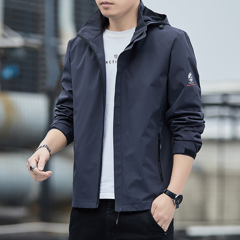 Herre Vinterjakke Vandafvisende Casual Windbreaker med Aftagelig Hætte 1