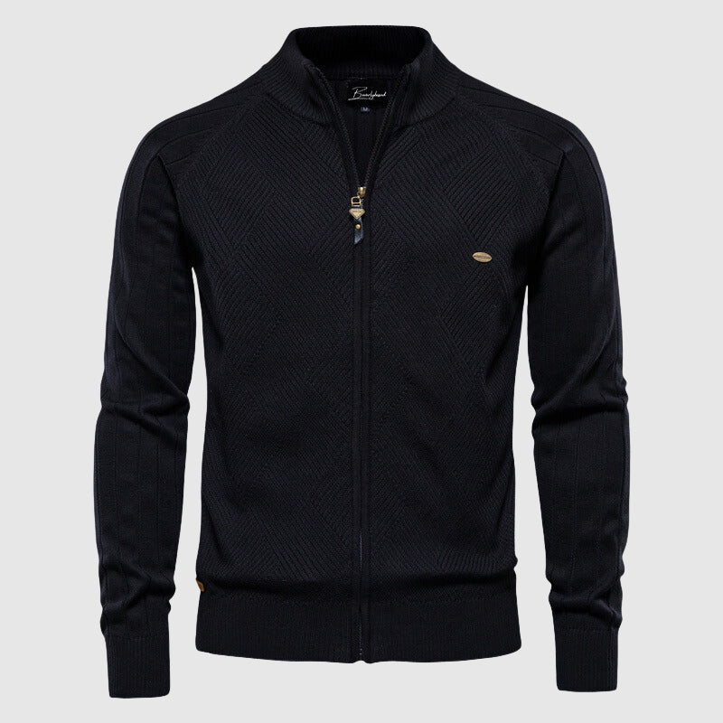 Herre Zip-Up Cardigan med Ribbet Design 1