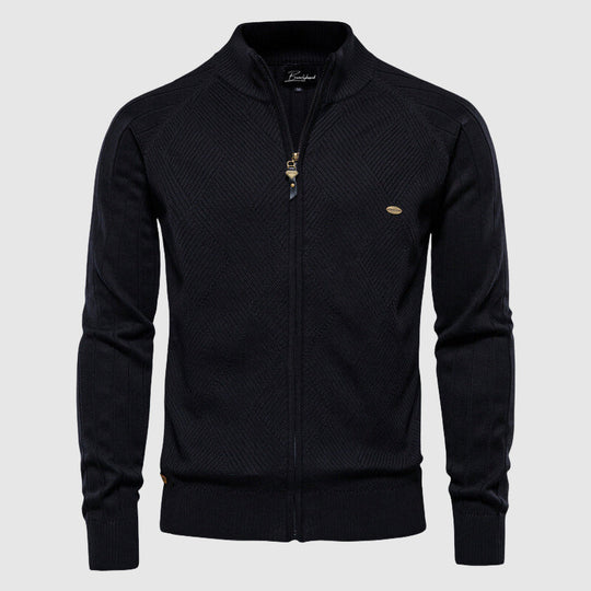 Herre Zip-Up Cardigan med Ribbet Design 1