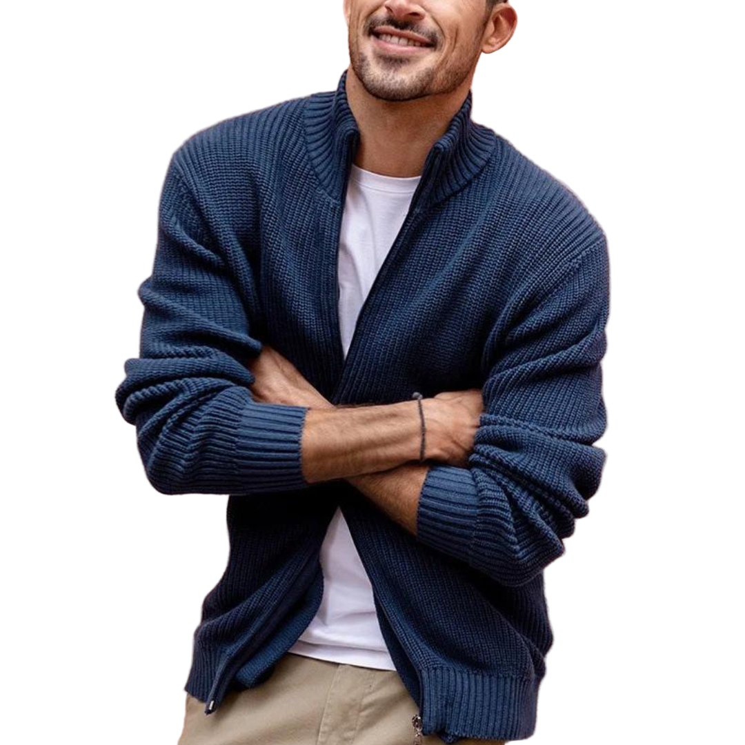 Herre Zip Neck Sweater Ribbet Design 0