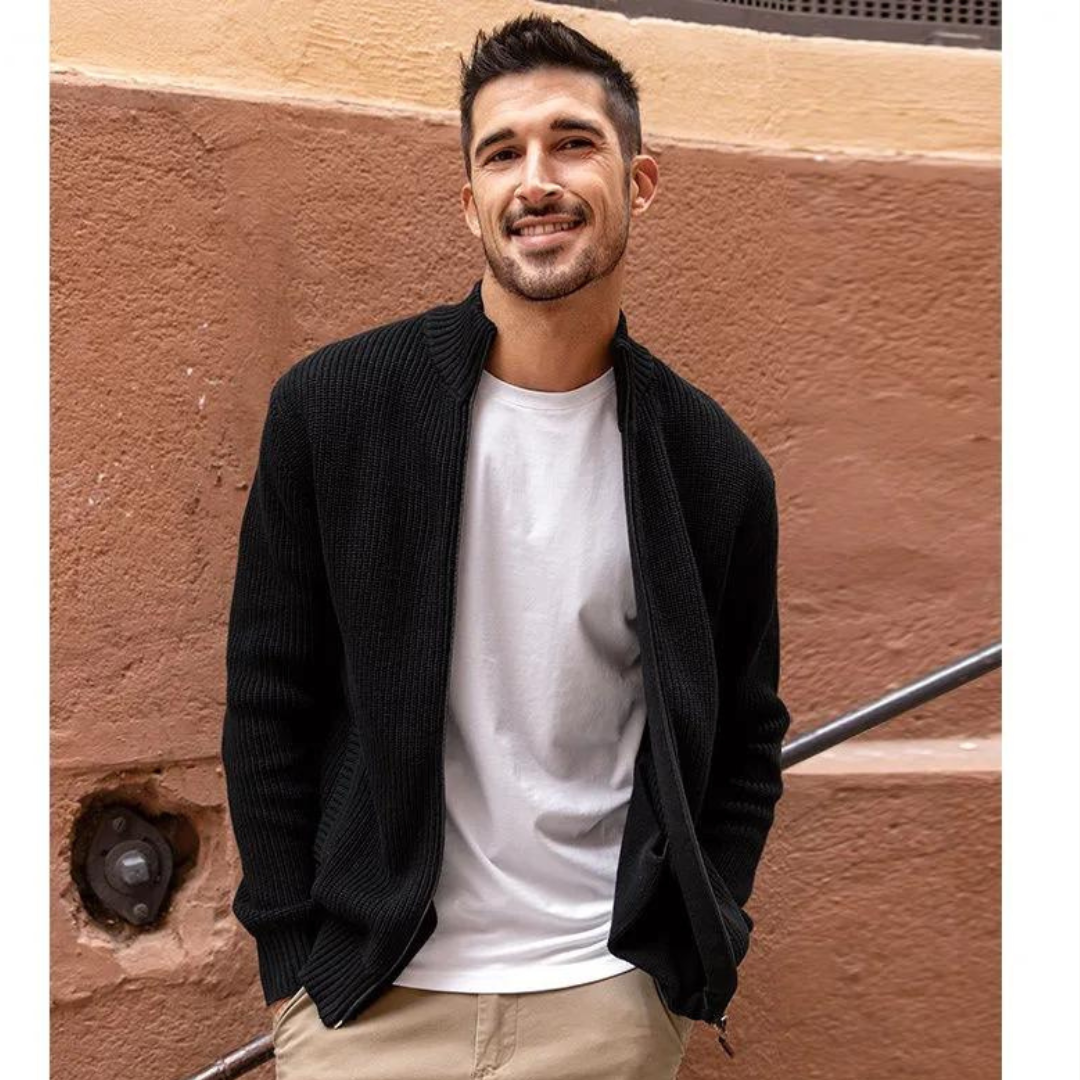 Herre Zip Neck Sweater Ribbet Design 2