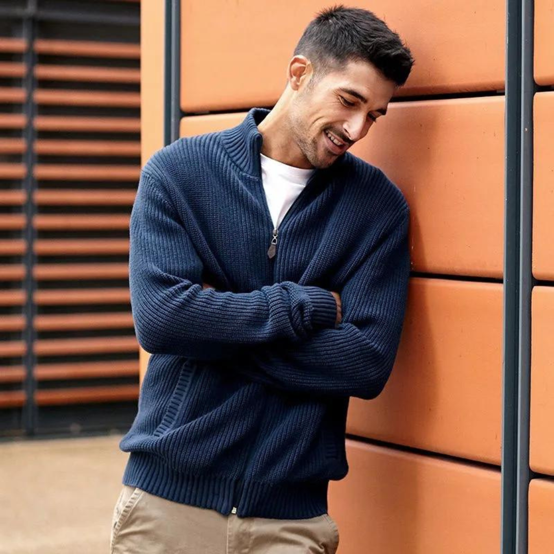 Herre Zip Neck Sweater Ribbet Design 3