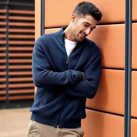 Herre Zip Neck Sweater Ribbet Design 3