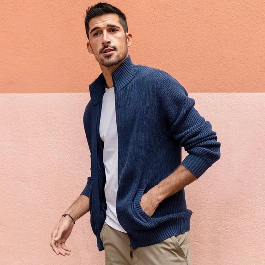 Herre Zip Neck Sweater Ribbet Design 8