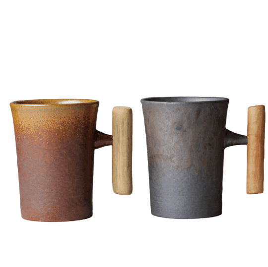 Keramisk Kaffekrus med Træhåndtag i Japansk Stil 2