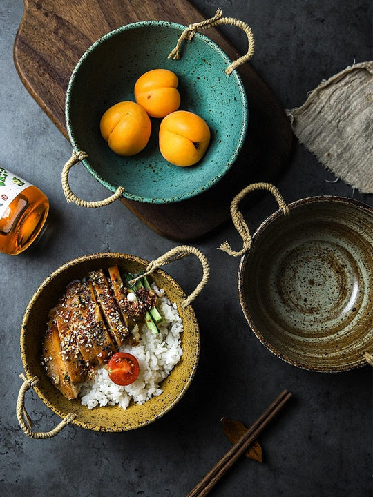 Keramisk Skål med Håndtag til Servering - Mat Finish med Marmoreret Tekstur 3