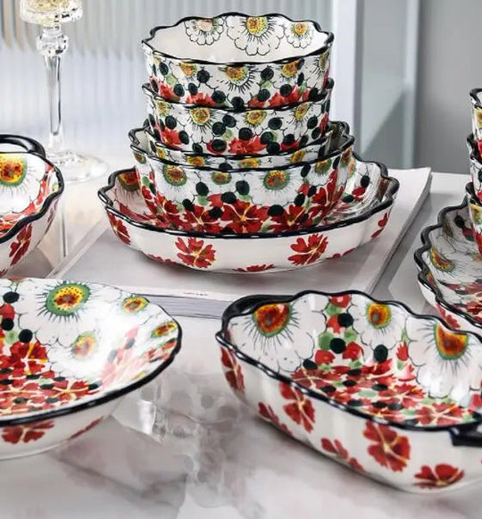 Keramiske Boller med Blomsterdesign 4