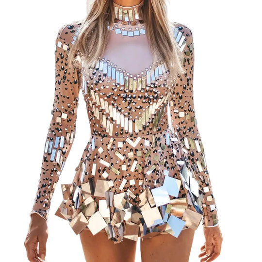 Kvindernes Bodysuit Med Pailletter Lange Ærmer Glamourøst Design 0