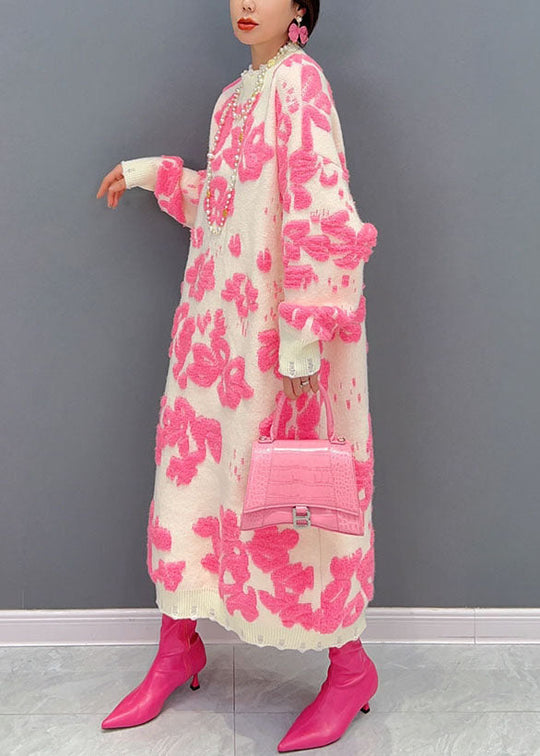 Kvindernes Højhalset Blomster Strik Kjole 2