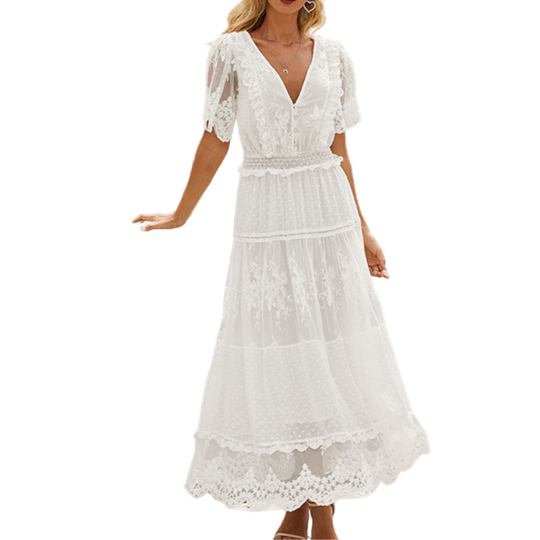 Kvindernes Klassiske Blondekjole Tidløs Stil 0