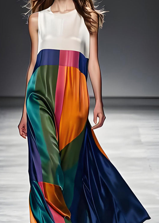 Kvindernes Maxi Kjole i Boho Stil med Farveblok og O-hals 2