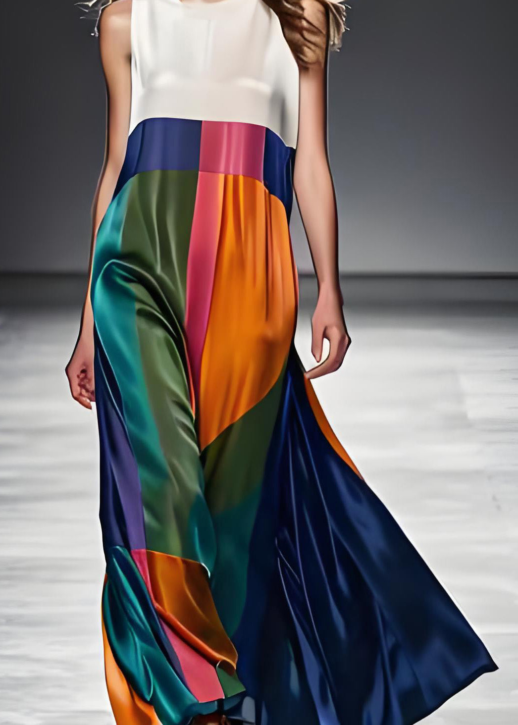 Kvindernes Maxi Kjole i Boho Stil med Farveblok og O-hals 3