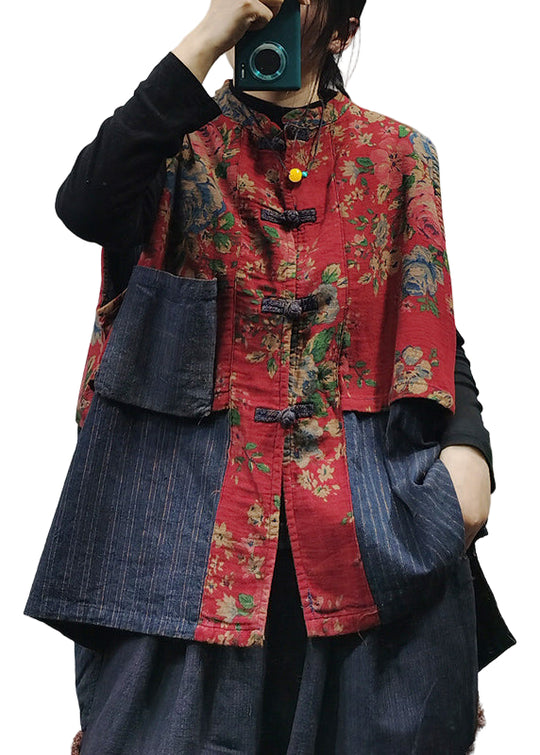 Kvinders Ærmeløs Vest med Kinesisk Knap og Patchwork Print 0
