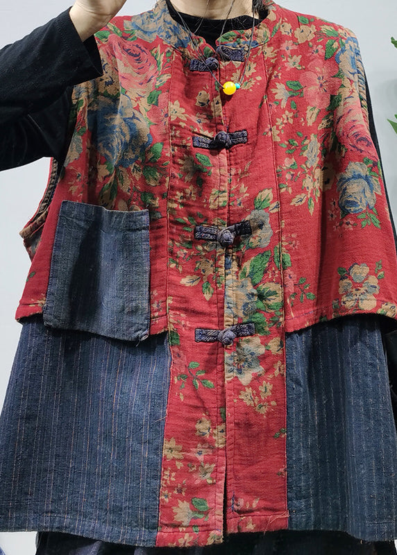 Kvinders Ærmeløs Vest med Kinesisk Knap og Patchwork Print 2