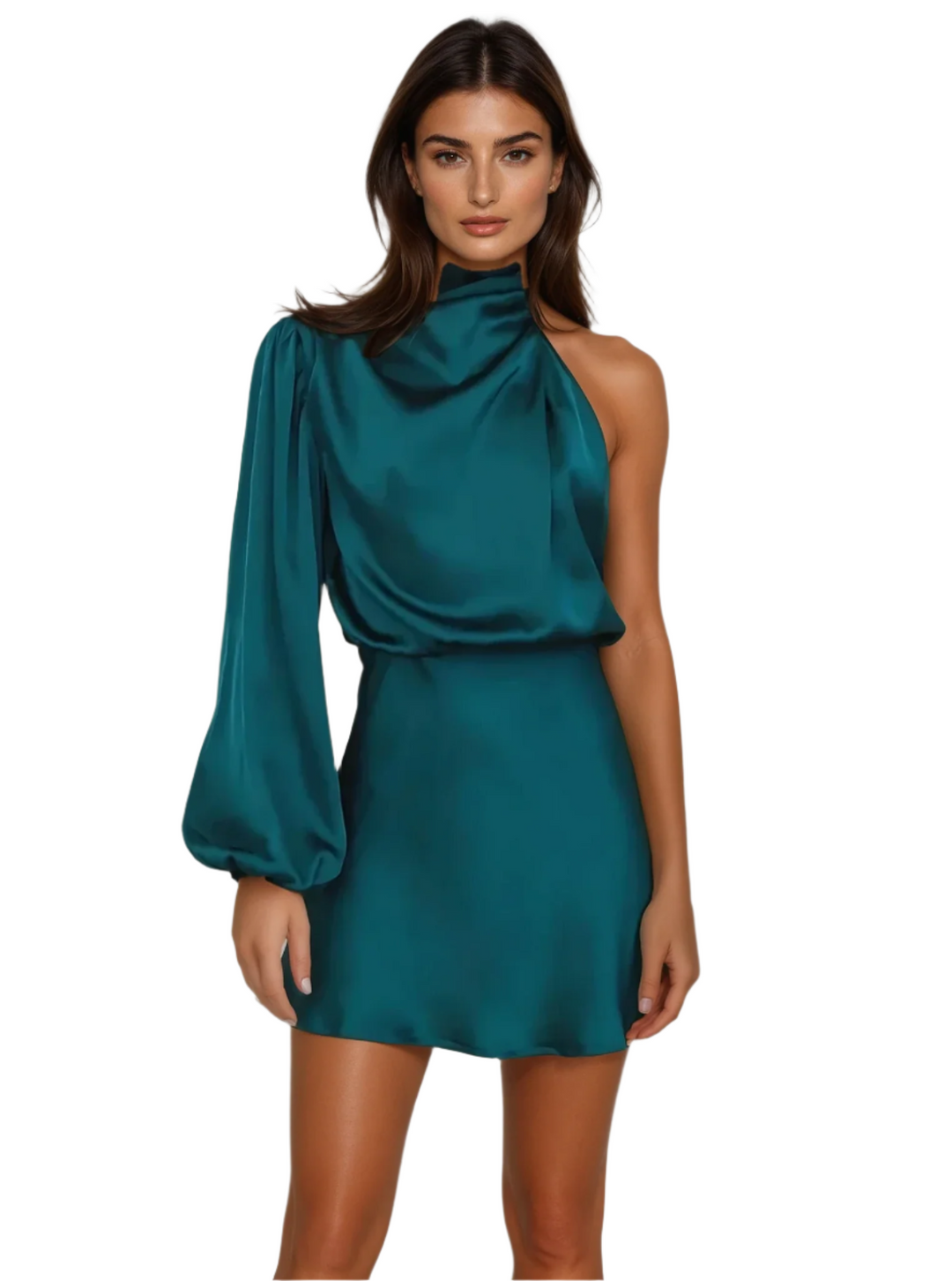 Kvinders Aftenkjole Asymmetrisk Satin One-Shoulder Med Pufærme 0