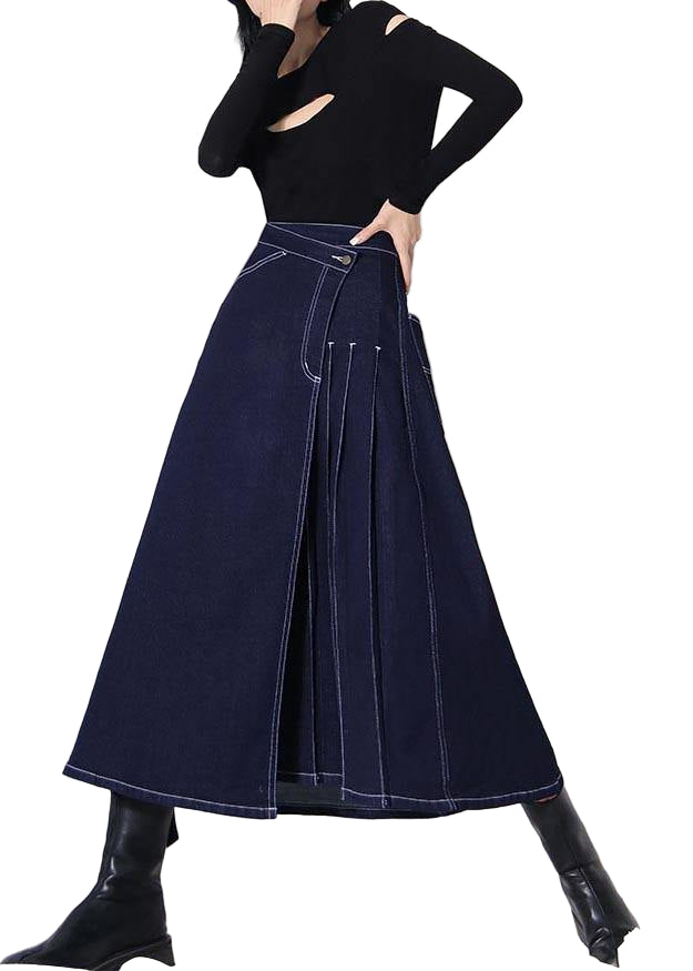 Kvinders Asymmetrisk Denim Nederdel Med Elastisk Talje 0