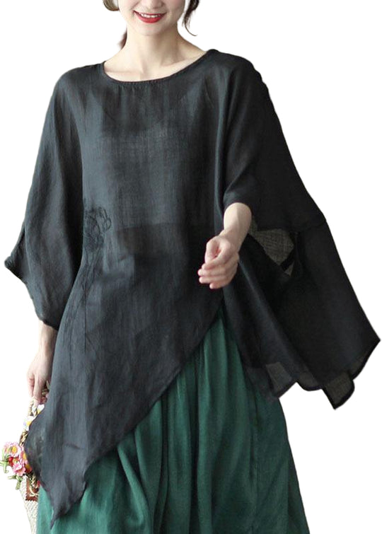 Kvinders Asymmetrisk Design Broderet Skjorte 0