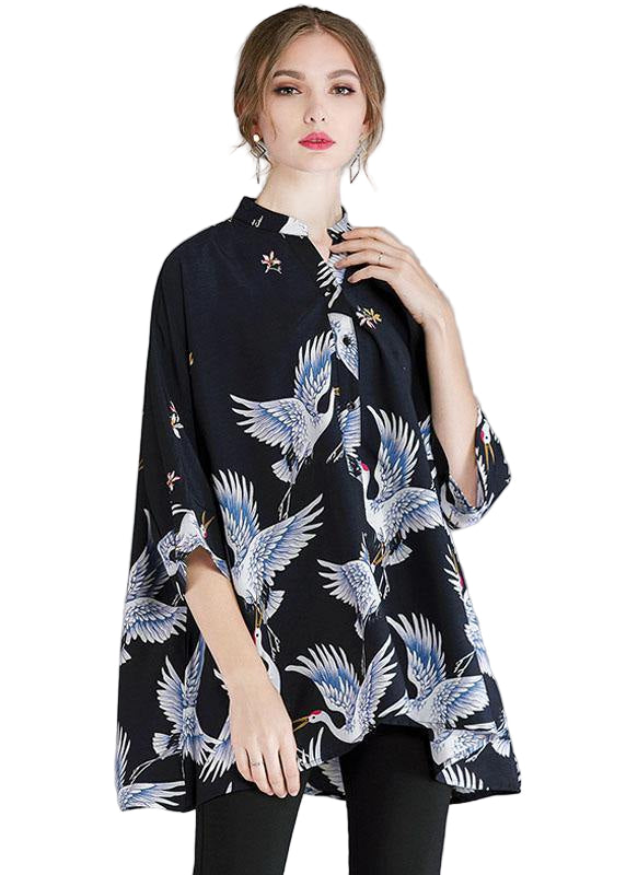 Kvinders Asymmetrisk Design Standkrave Top med 3/4 Ærmer 0