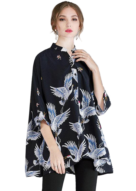 Kvinders Asymmetrisk Design Standkrave Top med 3/4 Ærmer 0