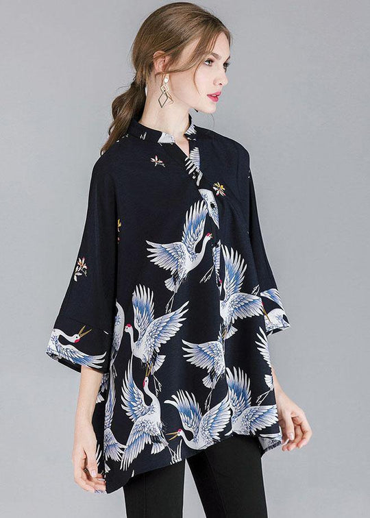 Kvinders Asymmetrisk Design Standkrave Top med 3/4 Ærmer 3