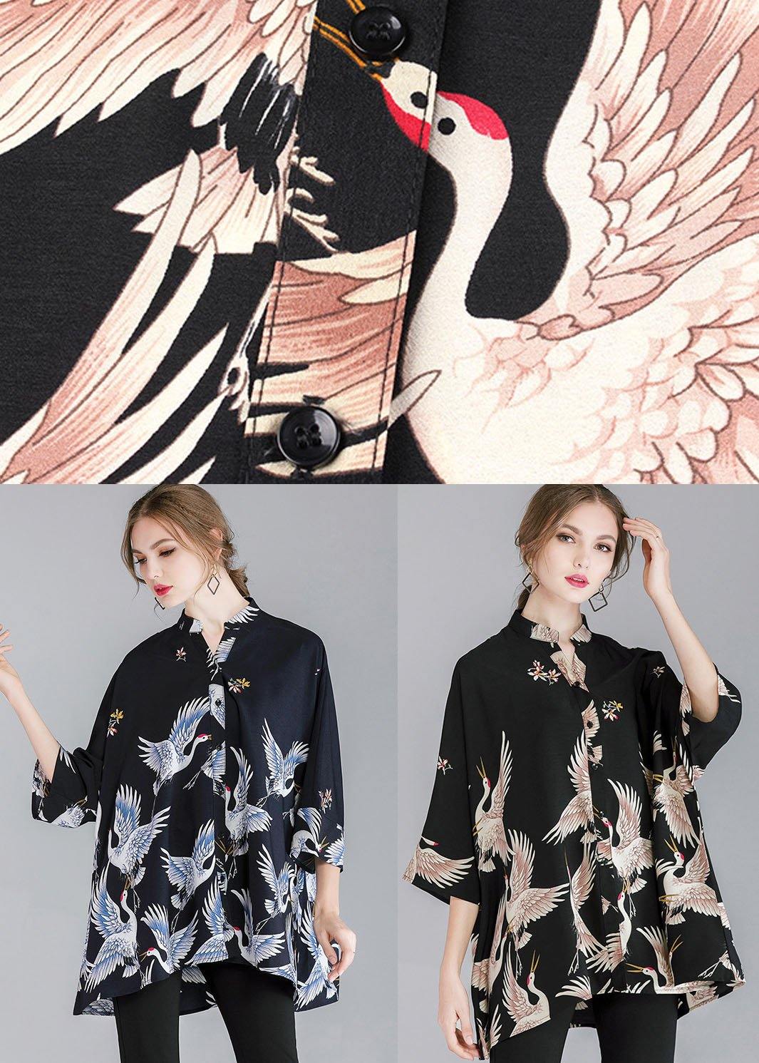 Kvinders Asymmetrisk Design Standkrave Top med 3/4 Ærmer 4