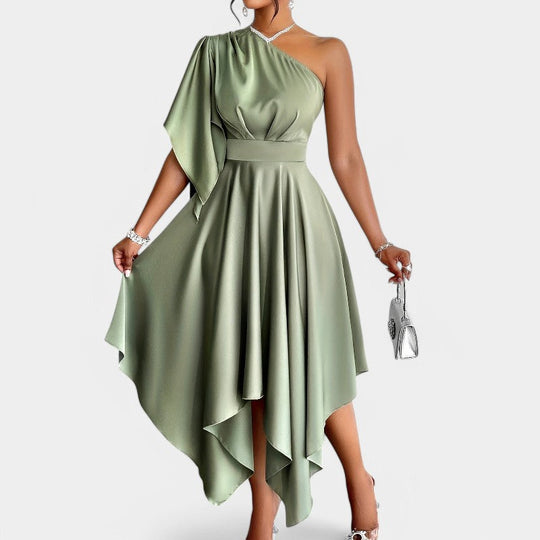Kvinders Asymmetrisk Peplum Kjole i Polyester 1