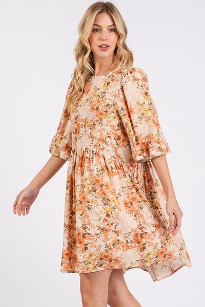 Kvinders Babydoll Mini Kjole Blomstret Linned Blend 1